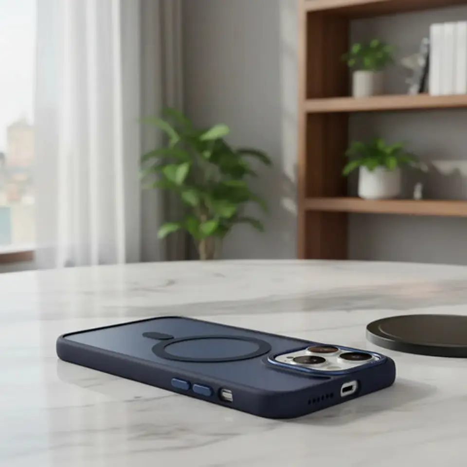 Funda Matte Magnetica Compatible Con iPhone 16 Pro Max Azul 3
