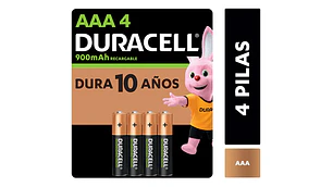 Pila Duracell Recargable Aaa, (4 Pilas De 900mah, Triple A)