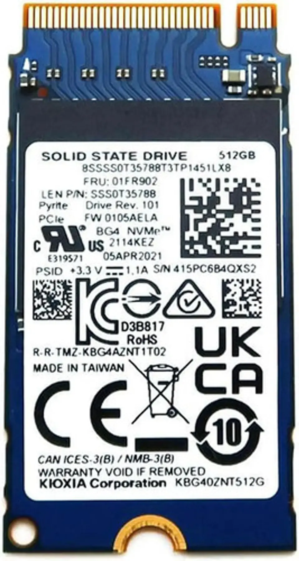 Ssd Toshiba Kioxia Bg4 De 512 Gb M.2 2242 Nvme Oem 1