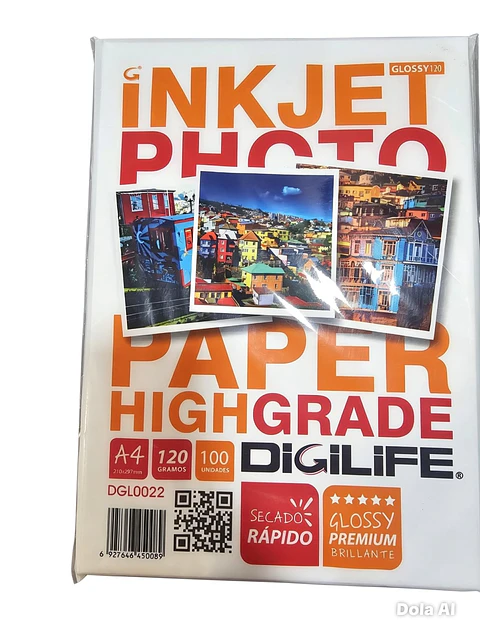 Papel Fotográfico A4 Glossy 120gr 100 Hojas Alta Resolución Blanco