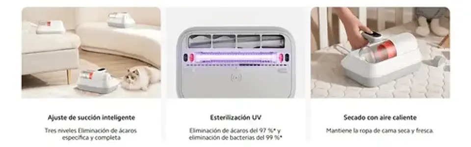 Aspiradora Xiaomi Aspiradora Para Ácaros Del Polvo 400w, Succión Ciclónica 14kpa, Uv, Ultrasónica, Calor 55°c, Eliminación 97% Ácaros, Ideal Para Colchones Y Sofás Blanco 4