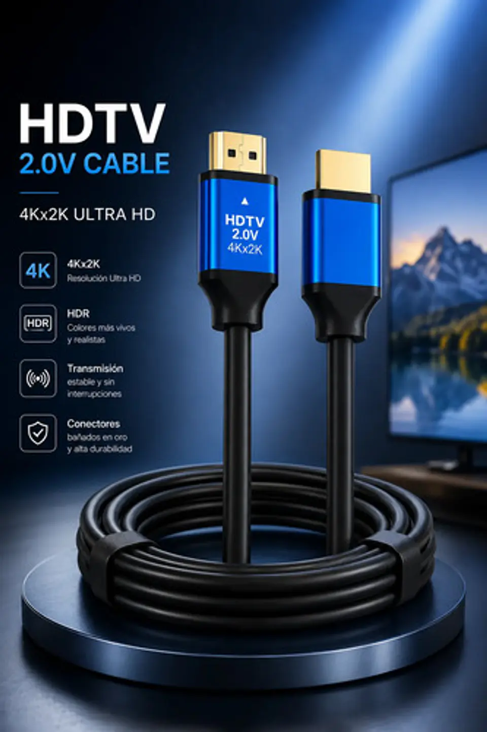 Cable Hdmi 2.0 4k Uhd 3 Metros Alta Velocidad Tv 4