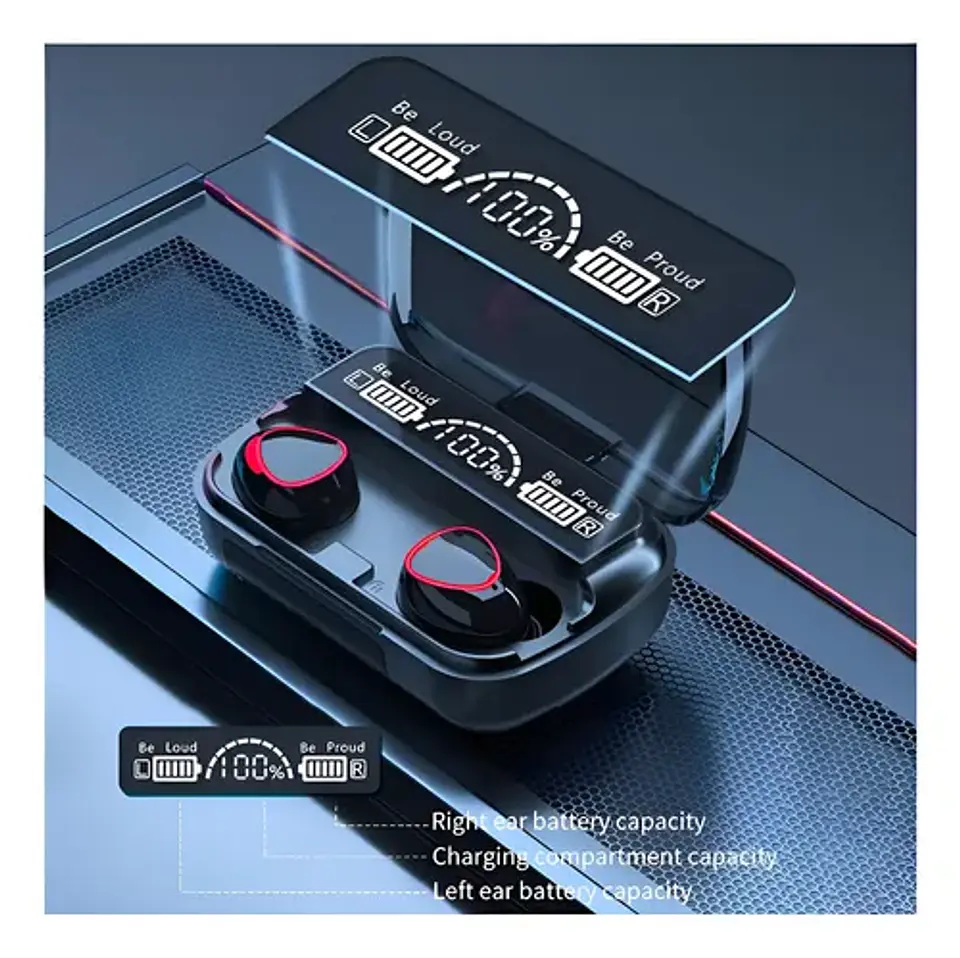 Audífonos Inalámbricos Bluetooth V5.1 M10 Powerbank 2000 Color Negro Color De La Luz Blanco 2