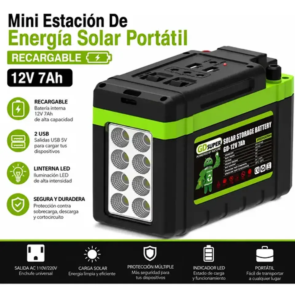 Estación De Energía Solar 84wh Recargable 2 Usb Linterna Led 3