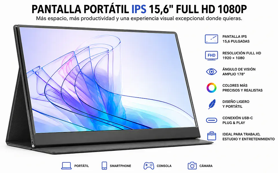 Monitor Portátil 15,6 Pulgadas Con Usb C Full Hd Altavoces 4