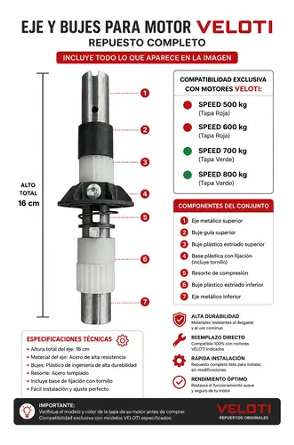Eje Motor Veloti 500 Speed / 600 / 700 Speed / 800 Kg 2