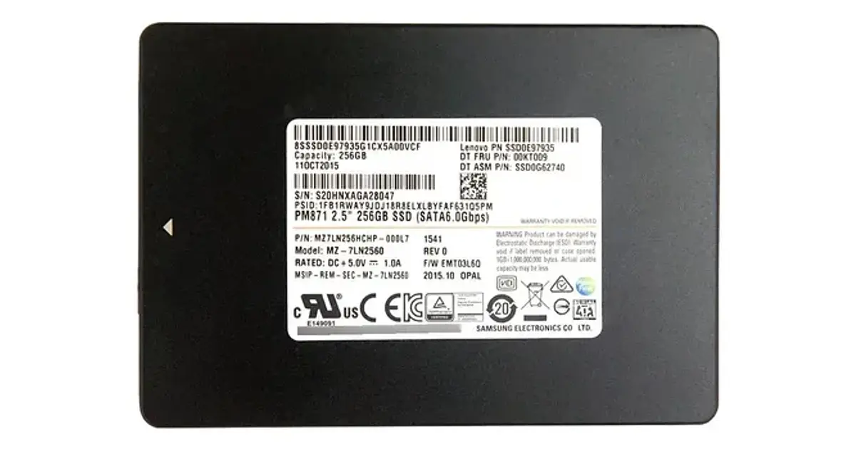 Ssd Samsung Pm881 256gb Sata Iii 2.5 Oem Mz-7lh256a Negro