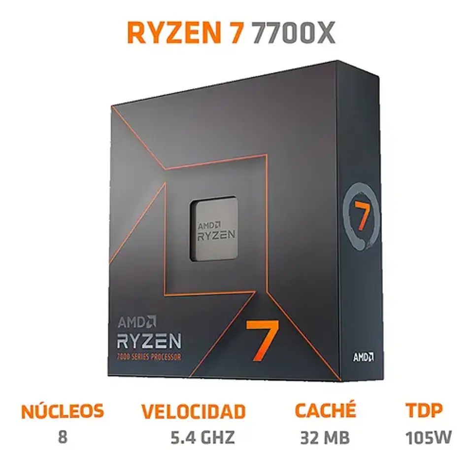 Procesador gamer AMD Ryzen 7 7700X 100-100000591WOF de 8 núcleos y 5.4GHz de frecuencia con gráfica integrada 6