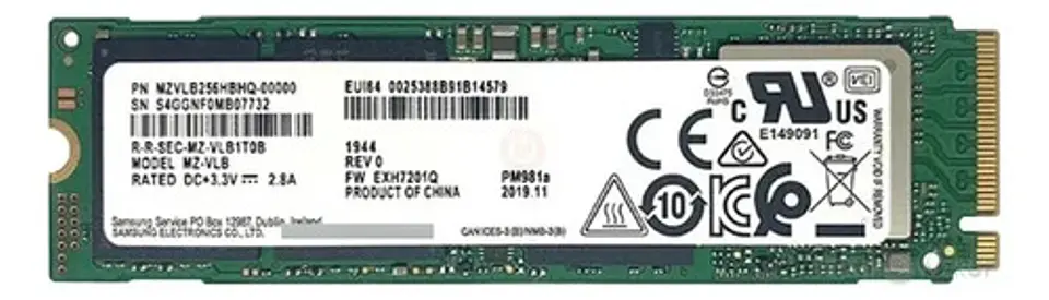 Ssd Samsung Pm981a 256gb M.2 Nvme Pcie 3.0 X4 2280 Oem 3