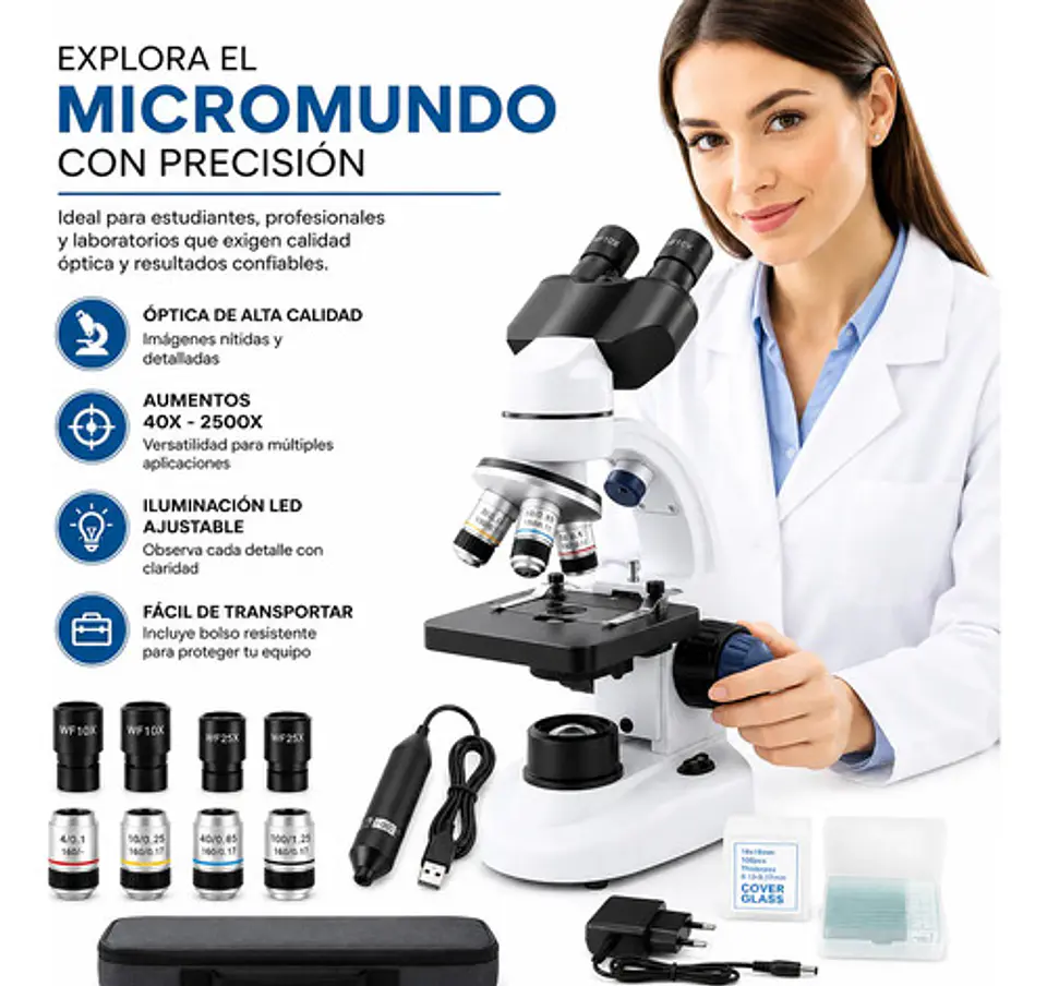 Microscopio Profesional 40x-2000x Wf10x/wf25x Usb Bolso Blanco 3