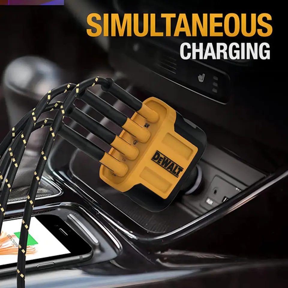 Dewalt Cargador De Carro Usb C De 60 W Y 4 Puertos Compatible Con iPhone 15 - Samsung Para Encendedor De Cigarrillos Amarillo 6
