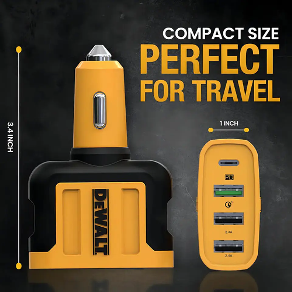 Dewalt Cargador De Carro Usb C De 60 W Y 4 Puertos Compatible Con iPhone 15 - Samsung Para Encendedor De Cigarrillos Amarillo 7