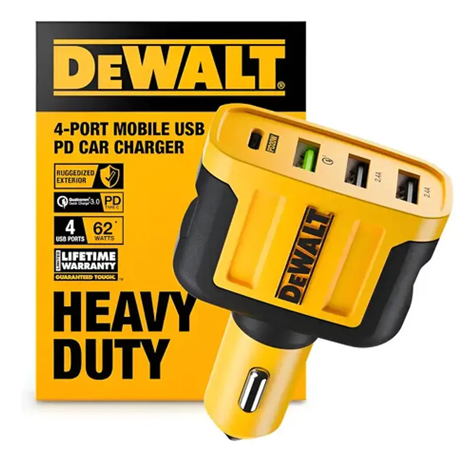 Dewalt Cargador De Carro Usb C De 60 W Y 4 Puertos Compatible Con iPhone 15 - Samsung Para Encendedor De Cigarrillos Amarillo 10