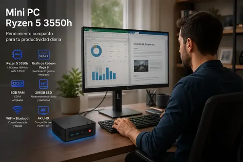 Mini Pc Computador Ryzen 5 3550h 8gb 256gb Ssd Wifi Bt 4k 5