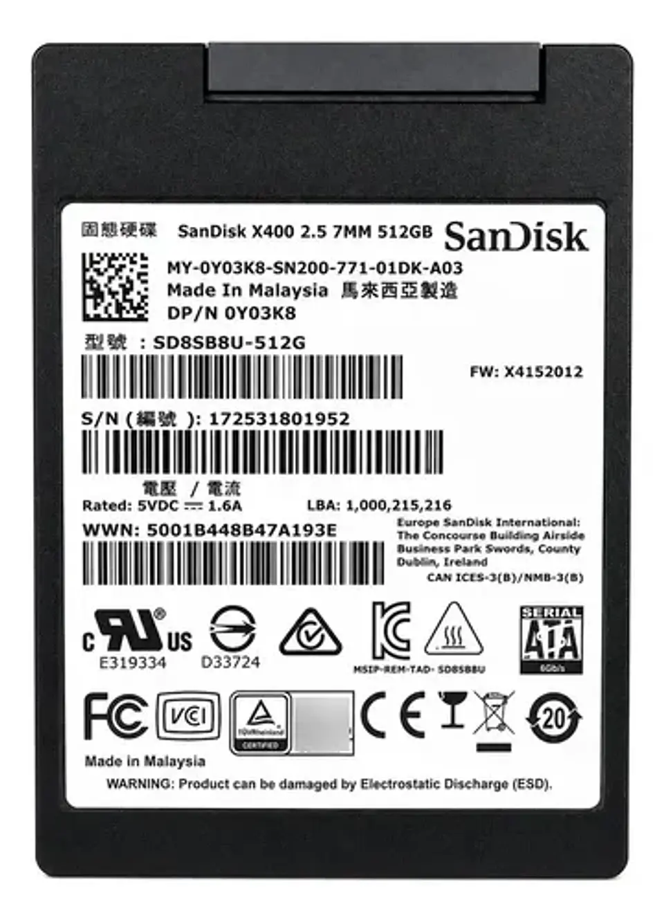 Ssd Sandisk X400 512gb Sata Iii 2.5 Oem Sd8sb8u-512g 2