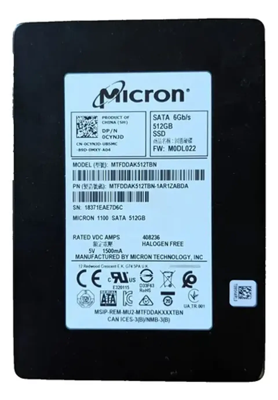 Ssd Micron 512gb Sata Iii 2.5 Pulgadas Oem Mtfddak512tbn 1