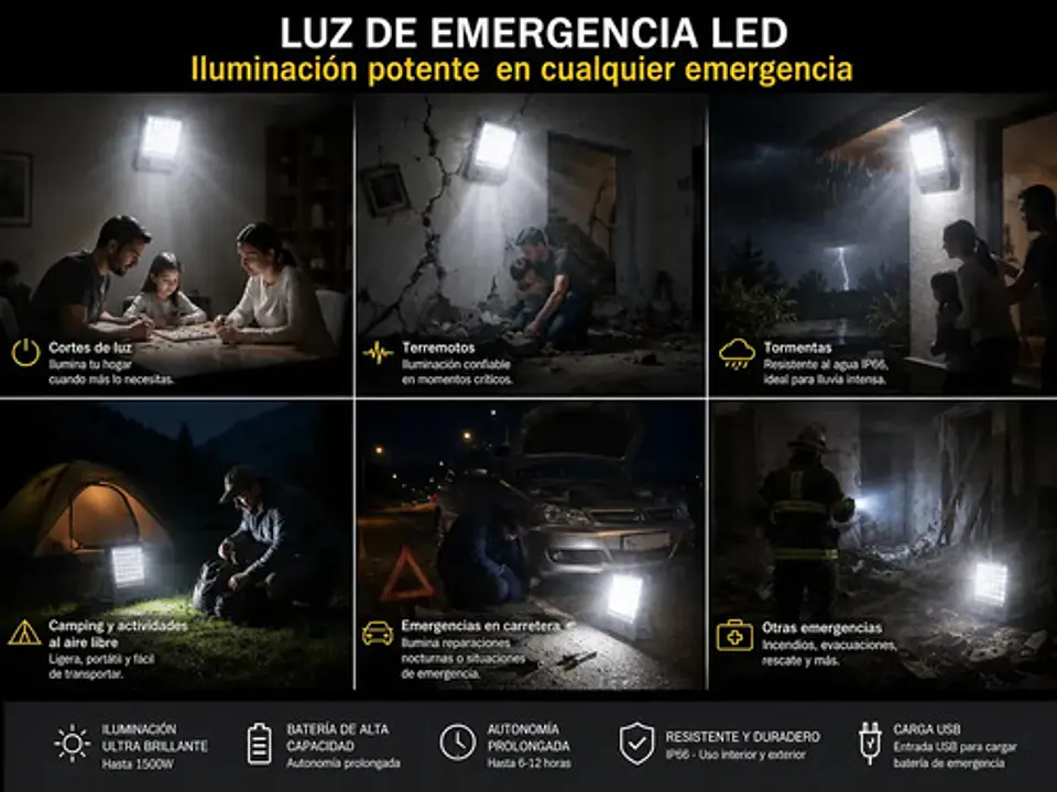 Pack 3 Foco Led Solar Emergencia Led Usb 1500w Ip66 5 Modos Gris Oscuro 8