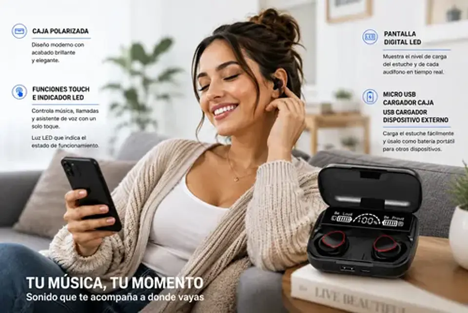 Audífonos Bluetooth 5.1 Newest Power Bank 2000mah 5