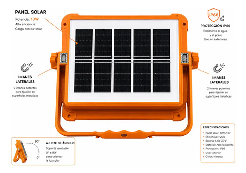 Foco Led Solar 100w 10000 Lm Ip66 Luz Emergencia Recargable Naranja 4