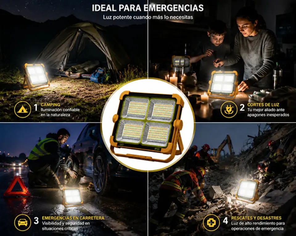 Foco Led Solar 100w 10000 Lm Ip66 Luz Emergencia Recargable Naranja 6
