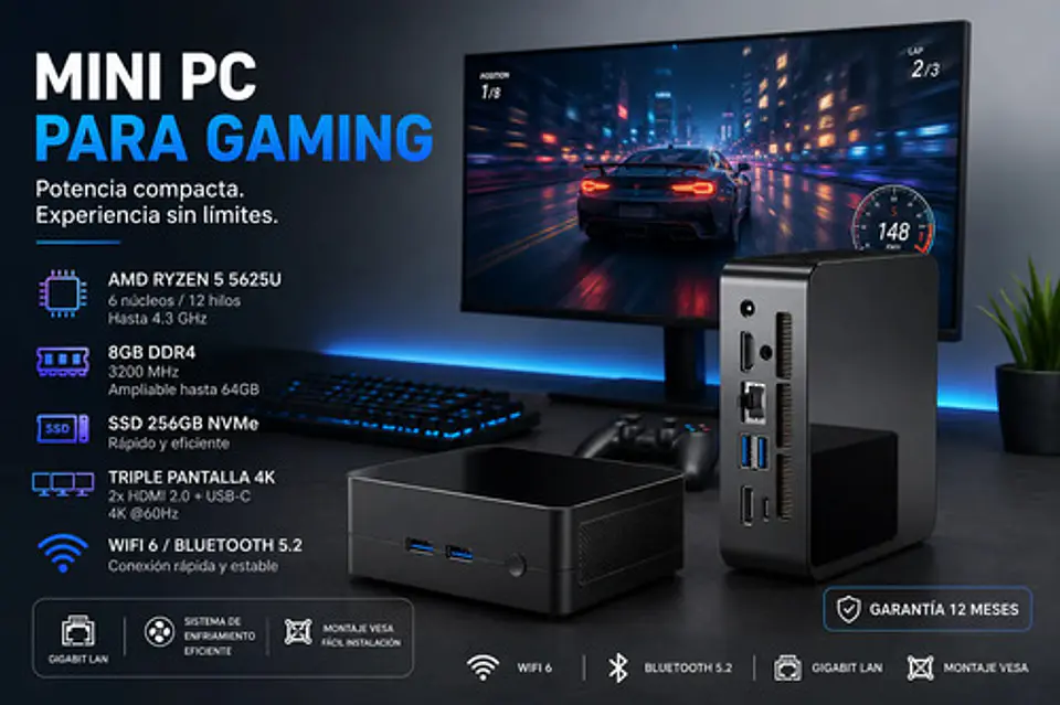 Mini Pc Amd Ryzen 5 5625u 8gb 256gb Ssd Wifi 6 4k 2