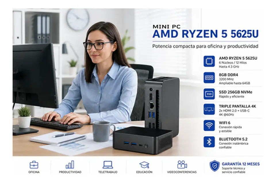 Mini Pc Amd Ryzen 5 5625u 8gb 256gb Ssd Wifi 6 4k 5