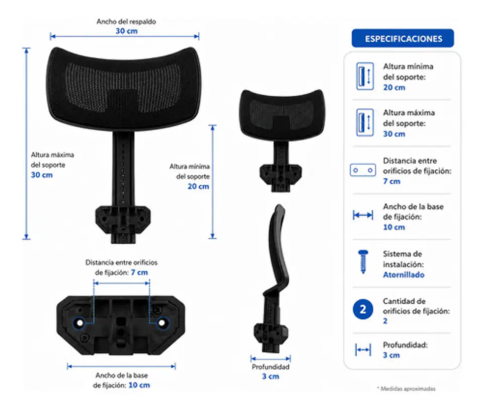 Apoya Cabeza Universal Para Silla Ejecutiva En Tela Negro Tela 5