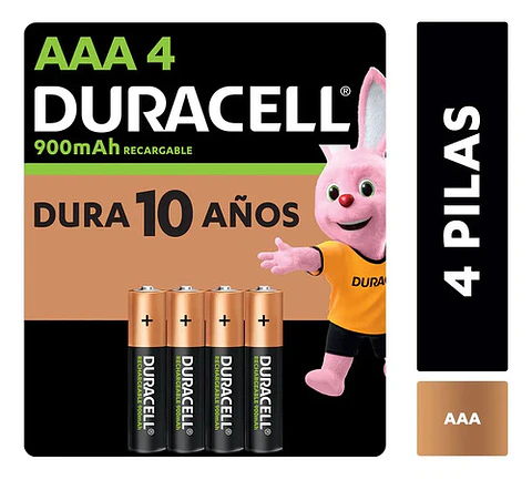 Pila Duracell Recargable Aaa, (4 Pilas De 900mah, Triple A)
