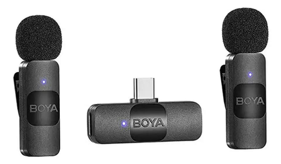 Kit 2 Microfonos Inalambricos 2.4ghz Usb Tipo C Boya By-v20 Color Negro 2