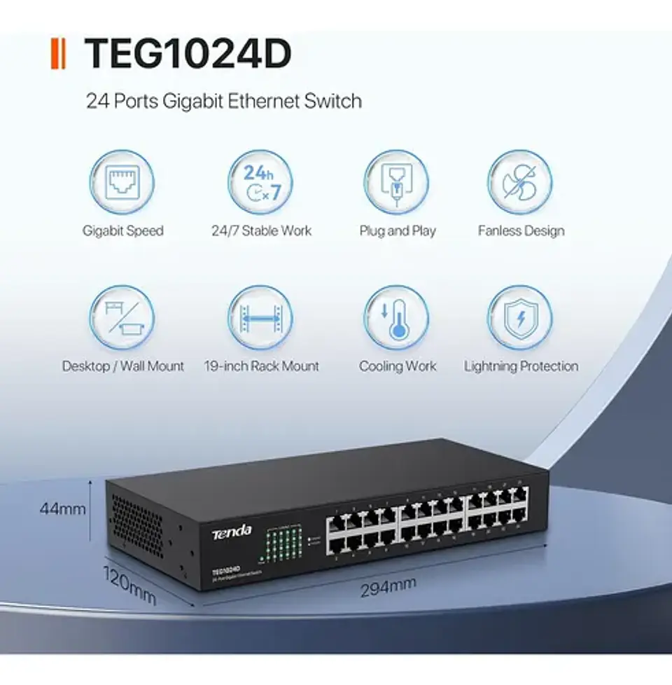 Switch Gigabit Tenda Teg1024d De 24 Puertos Para Montaje 9