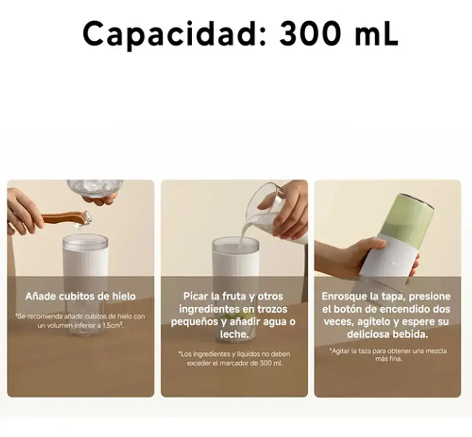 Licuadora 300ml Portátil Xiaomi Xmzzb01pl Portable Blender Blanco Dimm 8