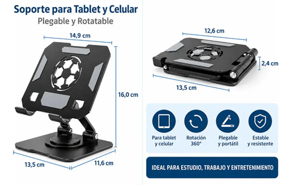 Soporte Tablet Metálico Plegable Ajustable Giratorio 360° 2