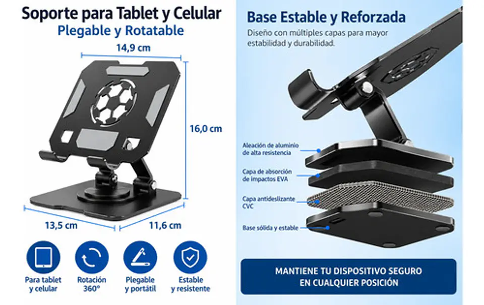 Soporte Tablet Metálico Plegable Ajustable Giratorio 360° 4