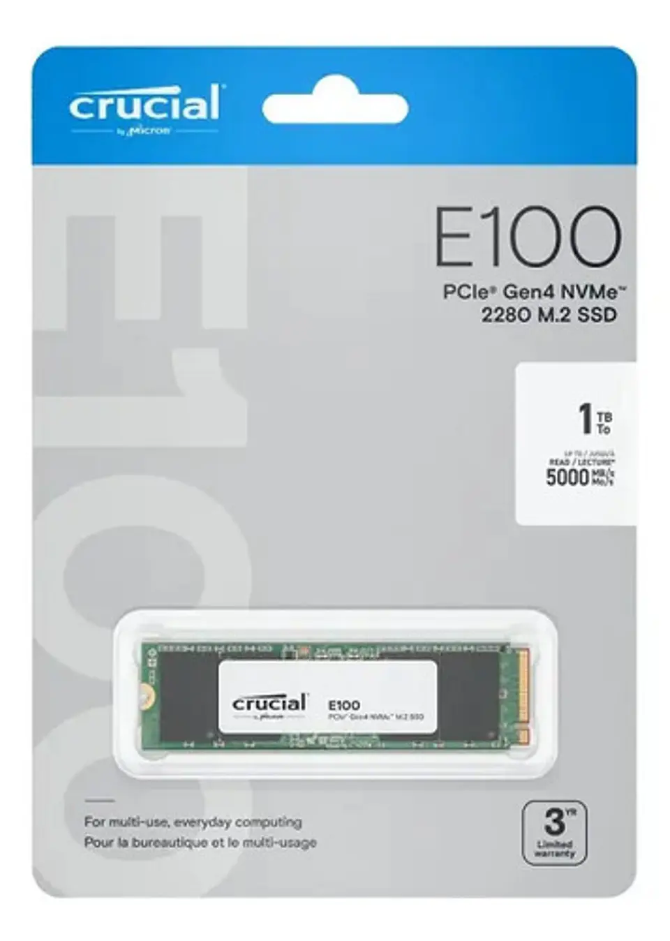 Unidad De Estado Solido Ssd M.2 1tb Crucial E100 Nvme Pcie 4.0 4500/5000 Ct1000e100ssd8 Negro 1