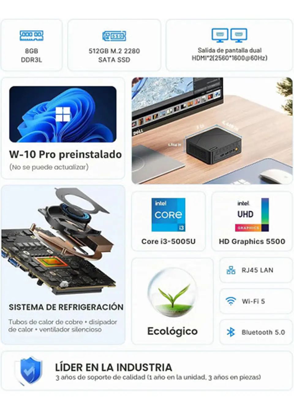 Mini Pc Origimagic Intel Core I3-5005u 8gb 512gb Ssd 6
