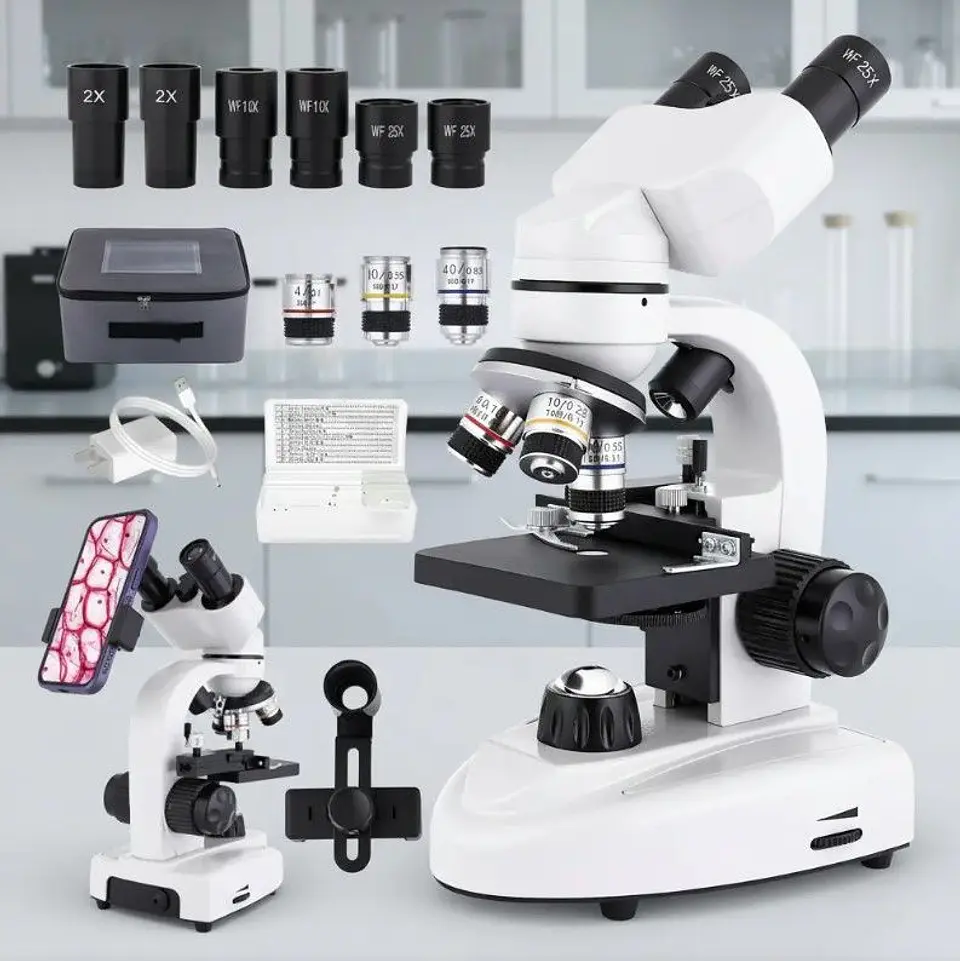 Microscopio Binocular 40x-2500x Led Dual Wf10x Y Wf25x 4