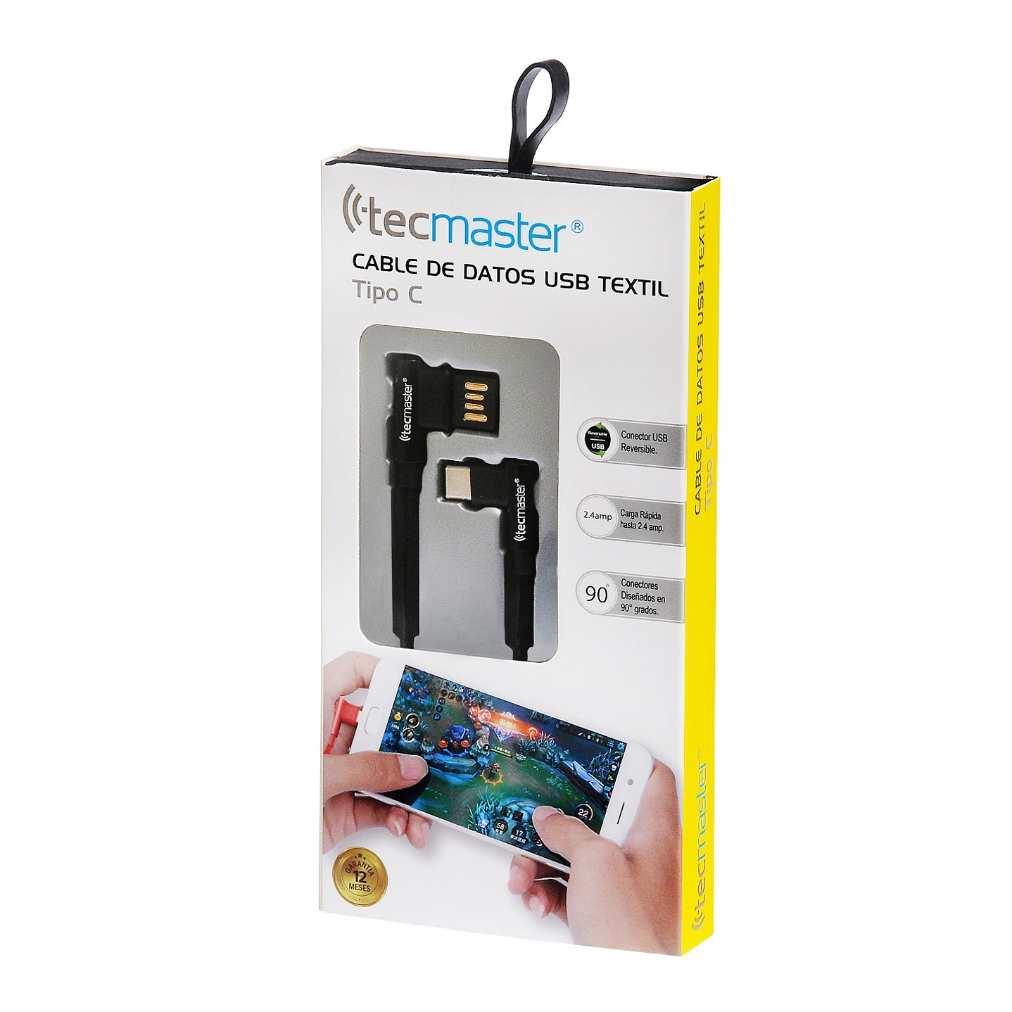 Cable Usb Tipo C Textil 90° Tecmaster Negro 2