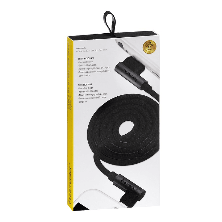 Cable Usb Tipo C Textil 90° Tecmaster Negro 3