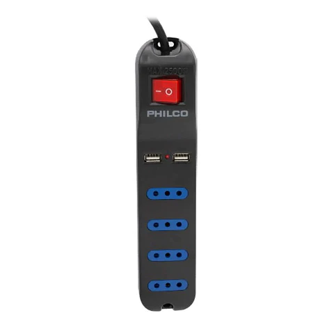 Alargador Extension Philco 4 POS y 2 USB Negro