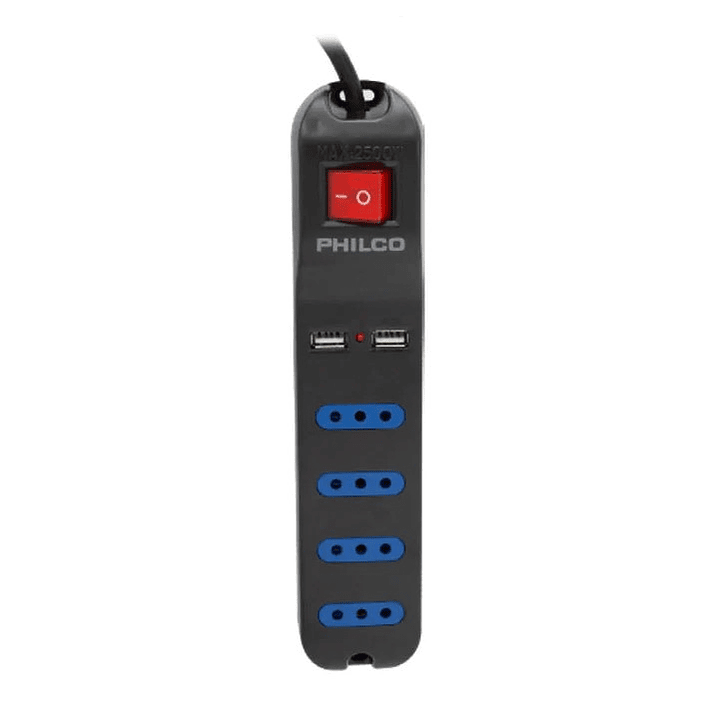 Alargador Extension Philco 4 POS y 2 USB Negro 1