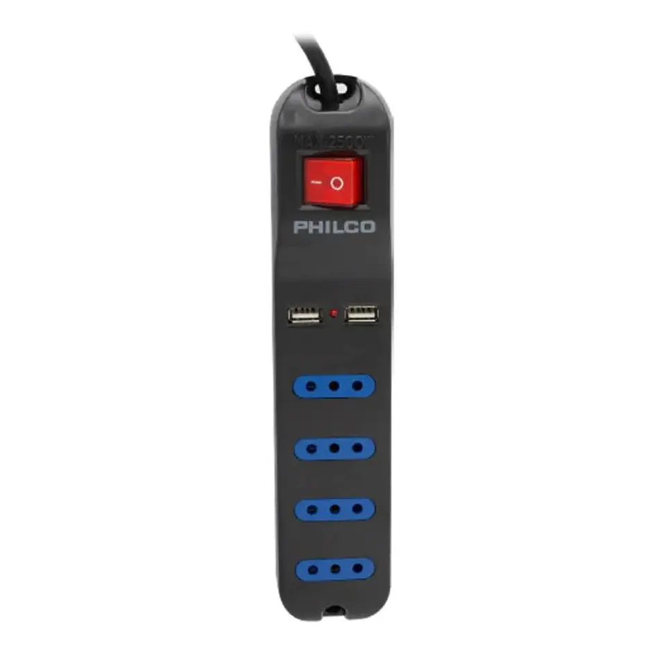 Alargador Extension Philco 4 POS y 2 USB Negro 1