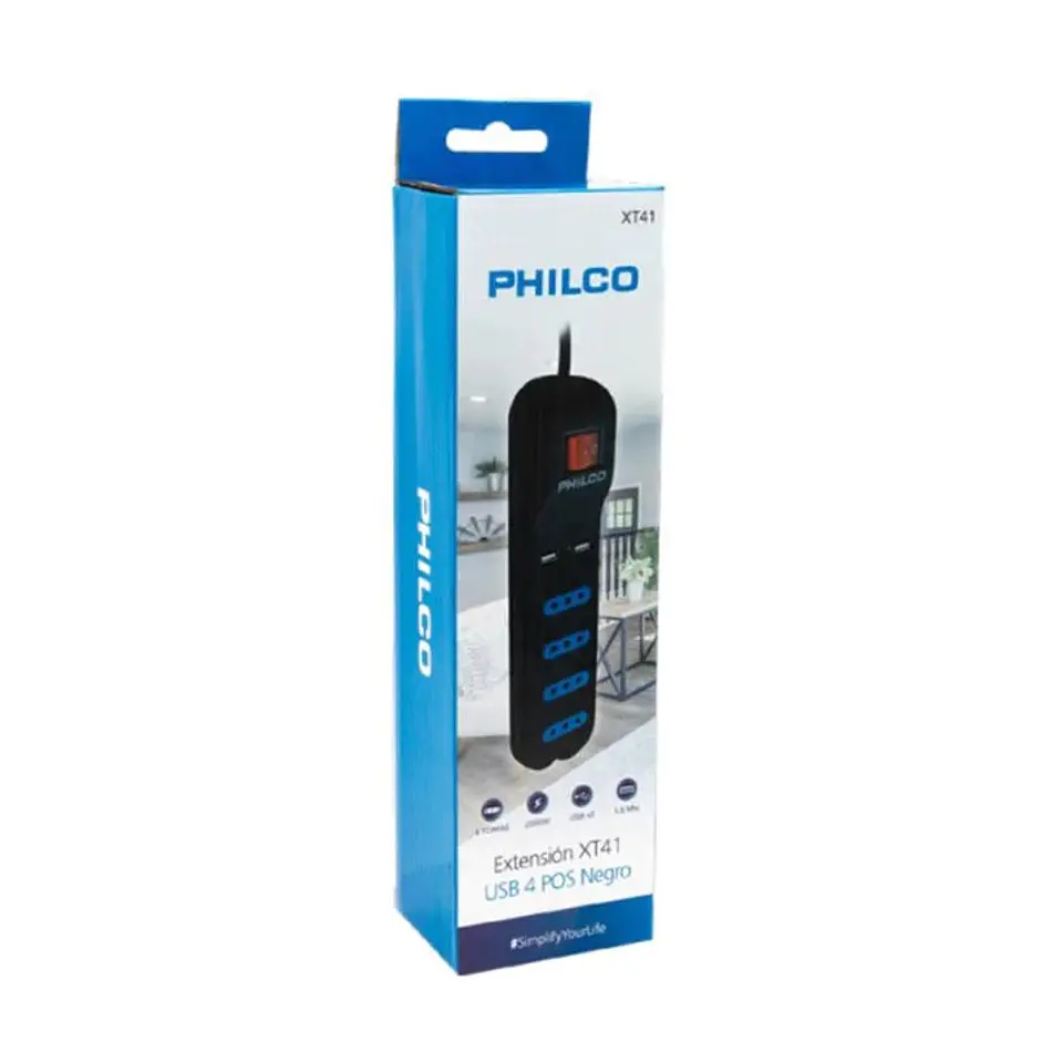 Alargador Extension Philco 4 POS y 2 USB Negro 2