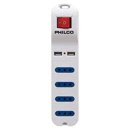 Alargador Extension Philco 4 POS y 2 USB Blanco