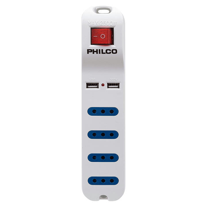 Alargador Extension Philco 4 POS y 2 USB Blanco 1