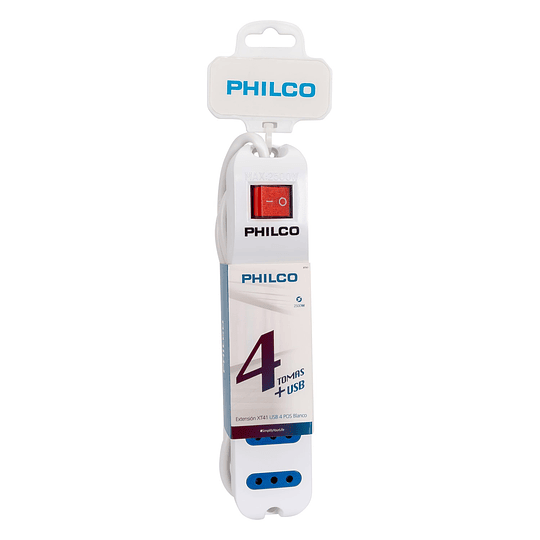 Alargador Extension Philco 4 POS y 2 USB Blanco