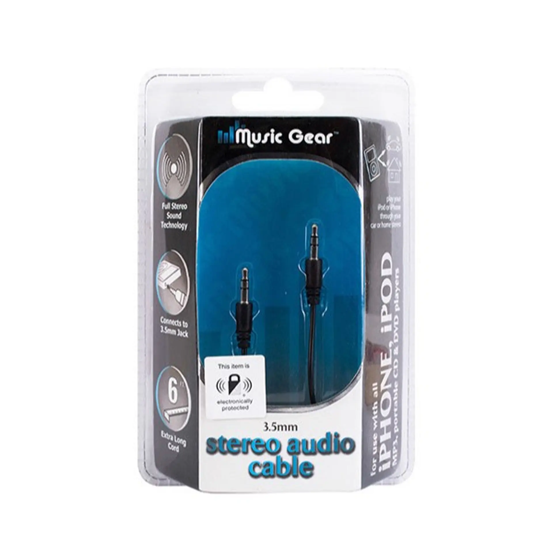 Cable Auxiliar 1.8mt Music Gear Jack 3.5 Plug Negro 2