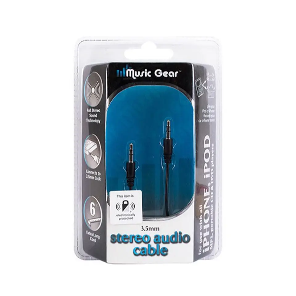 Cable Auxiliar 1.8mt Music Gear Jack 3.5 Plug Negro 2