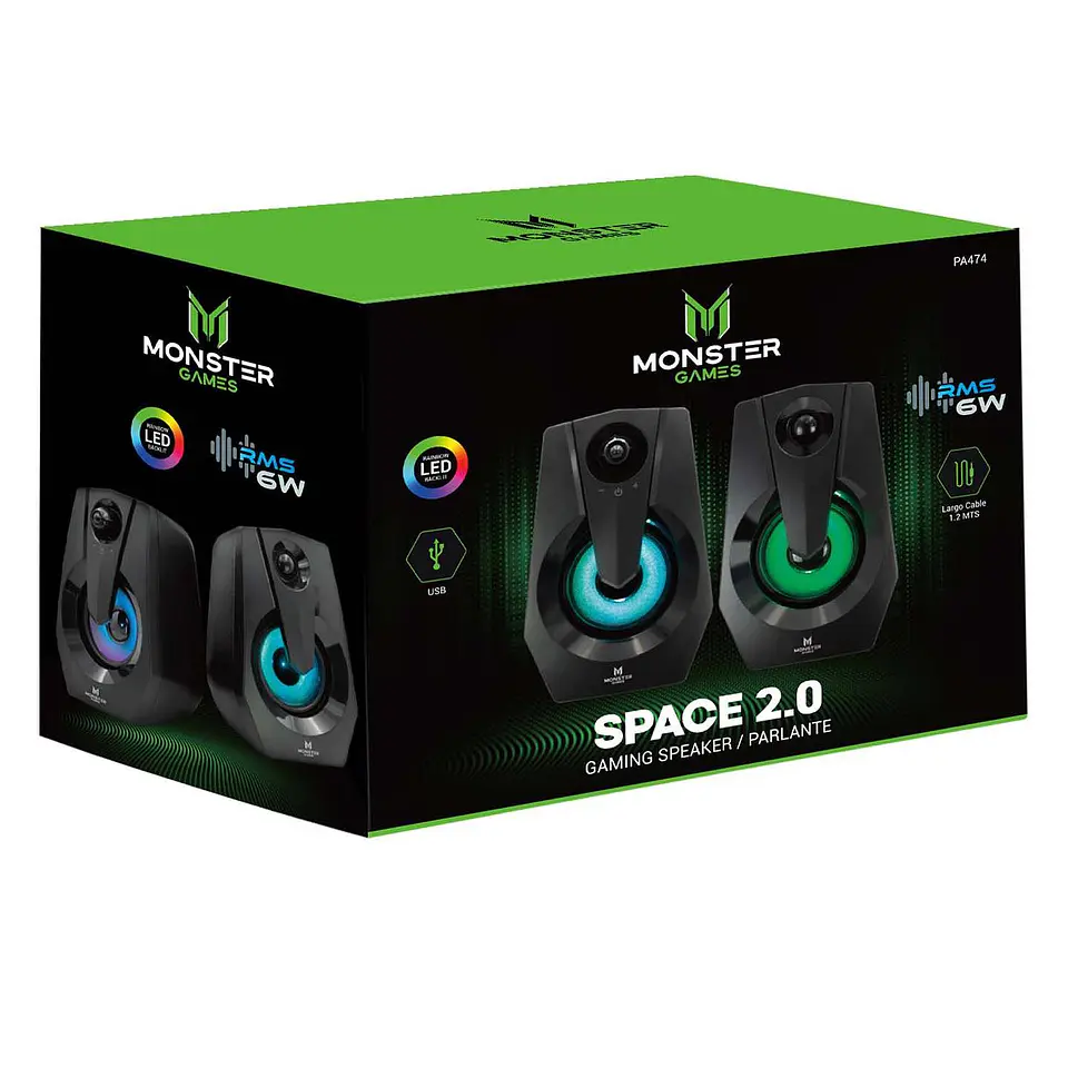 Parlante PC Gamer Moster Games Space Led 2