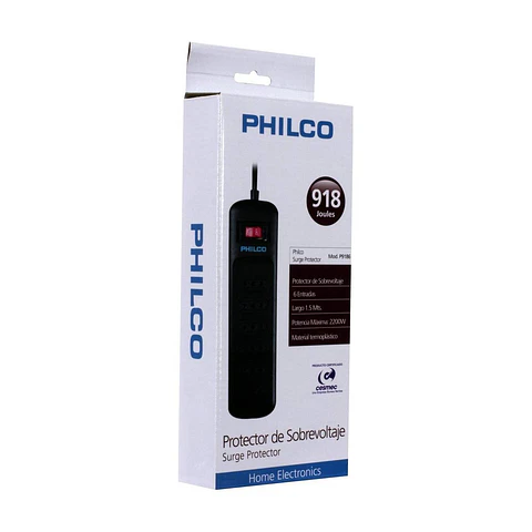Alargador Protector Sobrevoltaje Philco 918 Joules Negro