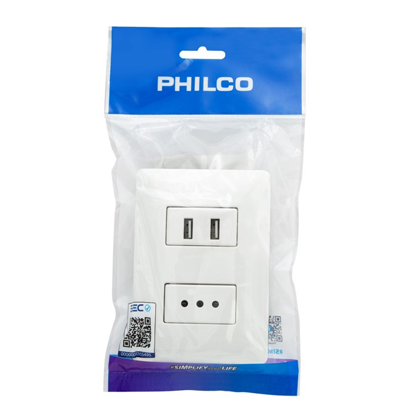 Enchufe Tomacorriente Simple con 2 USB Philco 4